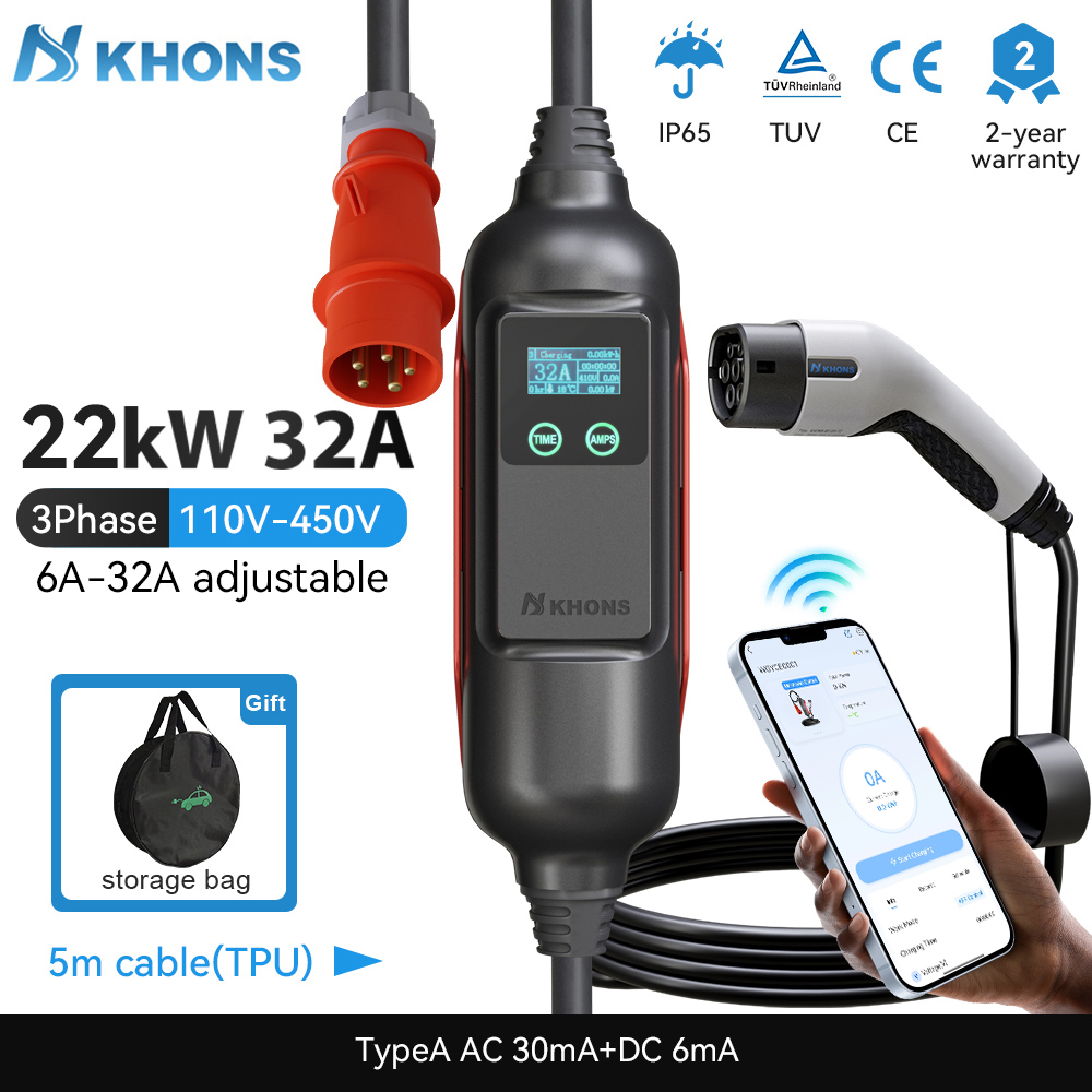 Ev Charger Type 2 22Kw 32A 3 Phase - Khons Przenośna ładowarka EV Typ2 32A