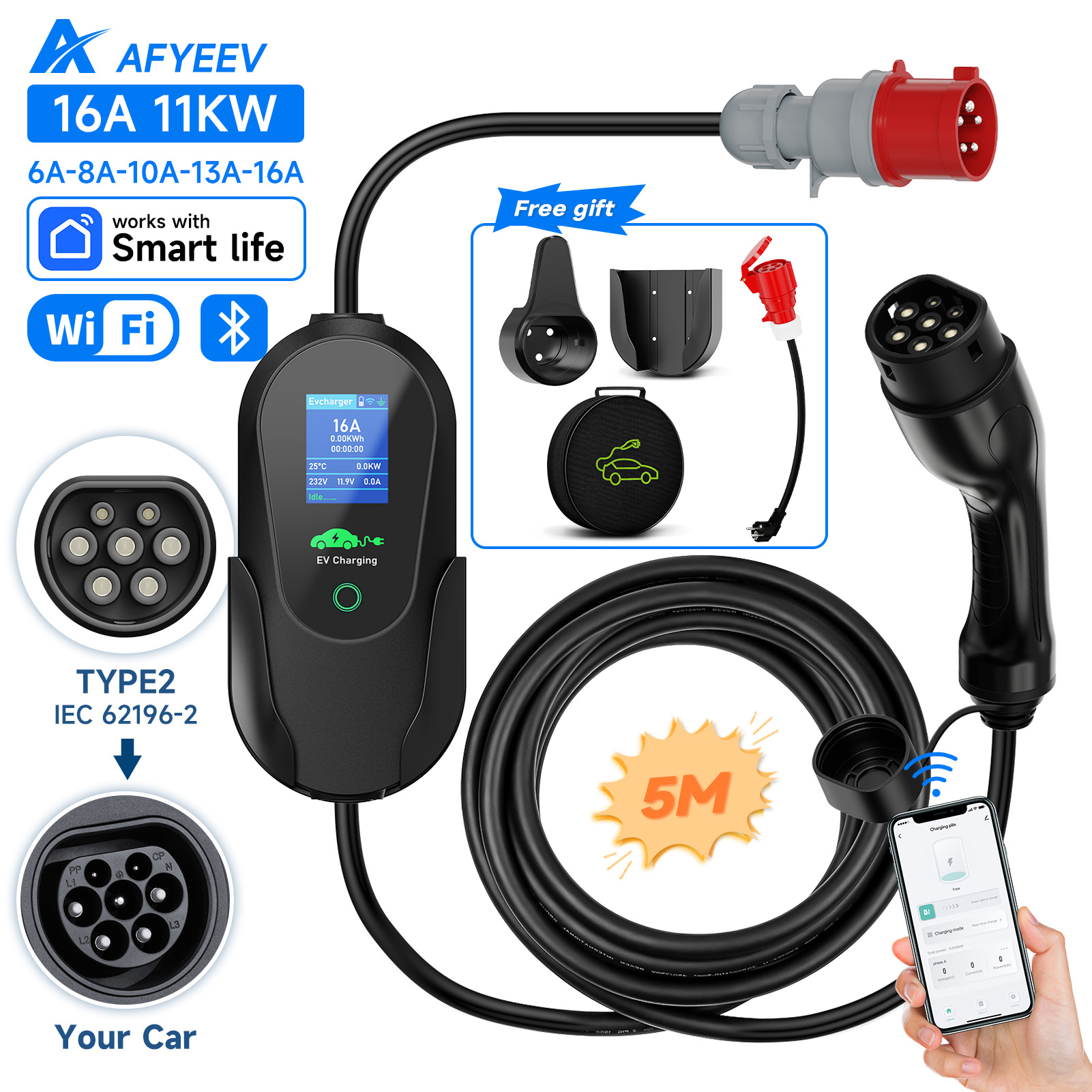 Type 2 Portable Ev Charger 11Kw Cee - AFYEEV Type2 Przenośna ładowarka samochodowa 11KW